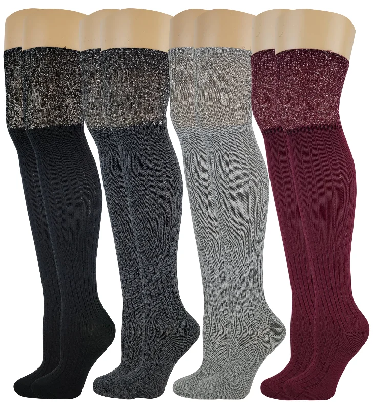 Over the Knee Socks | Assorted Color with Lurex Thread (4 Pairs)