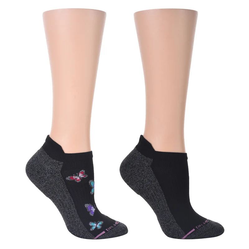 Ankle Compression Socks | Dr Motion Socks | Black Butterflys (2 Pack )