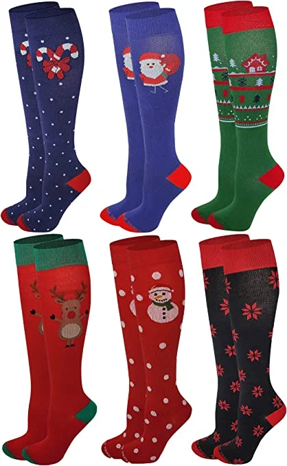 Compression Knee High Socks | Christmas Design | Women (6 Pairs)