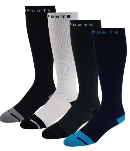 Compression Knee High Socks | Solid Colors Nylon Sports Athletes | Unisex (4 Pairs)