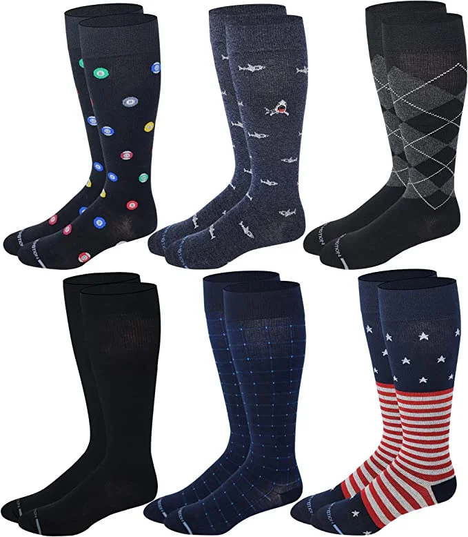 Compression Knee High Socks | Assorted Print | Men's (6 Pairs)