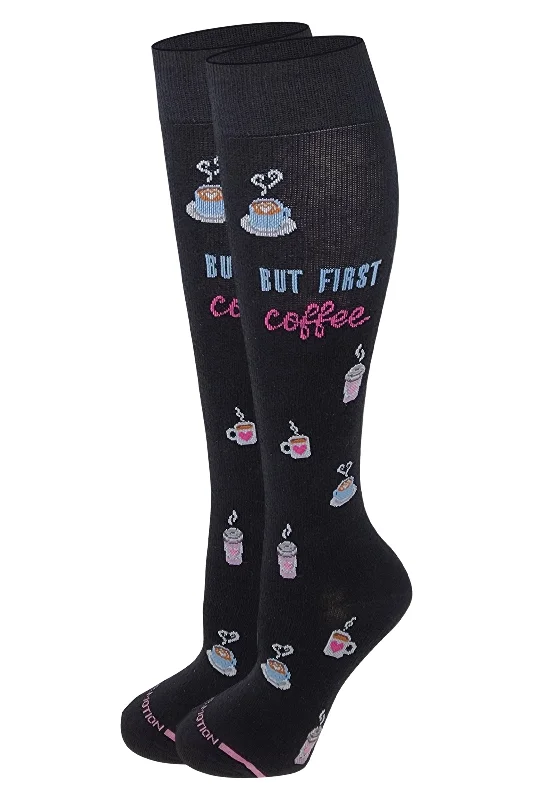 Knee High Compression Socks | First Coffee Design | Women's (1 Pair)