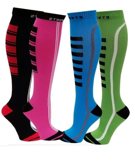 Knee High Compression Socks | Black Stripes Sports Athletes 8-15 mmHg  (4 Pairs)