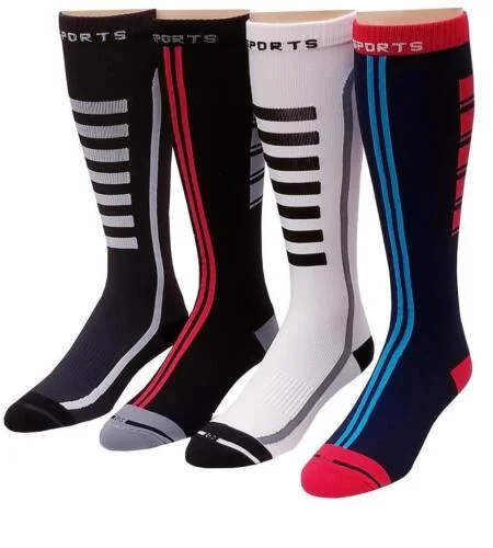 Knee High Compression Socks | Striped Nylon Sports Athletes (4 Pairs)