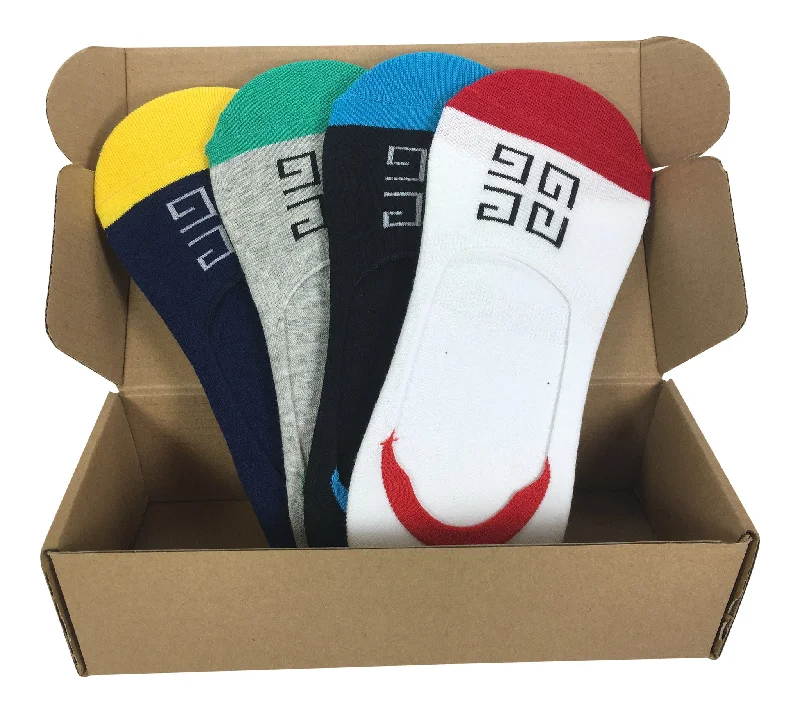 4 Pair No-Show Socks For Men with Silicone Grip - Bora Bora Collection