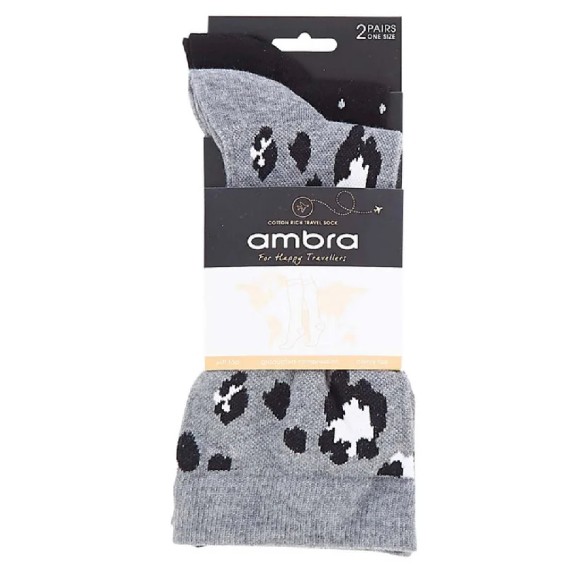 Ambra Cotton Rich Travel Socks - Knee High Socks (2 Pack) - Black/Grey