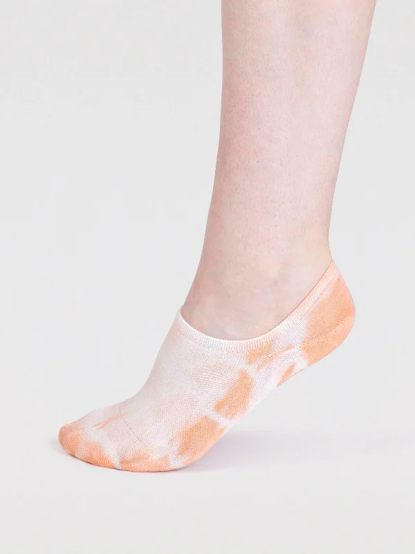 Anca Bamboo Tie Dye No-Show Socks - Coral Orange