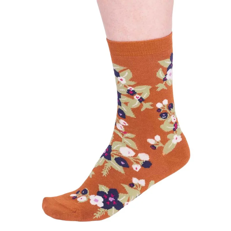 Arya Floral Bamboo Socks Harvest Orange 4-7