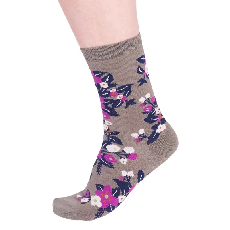 Arya Floral Bamboo Socks Olive Green 4-7