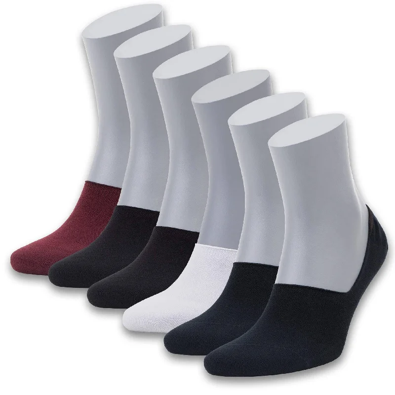 BAMBOOVEN Men's Bamboo No Show Socks, Non-Slip, Ultra Soft, Pack of 6, Asorted Colors (Black-White-Burgundy)-552