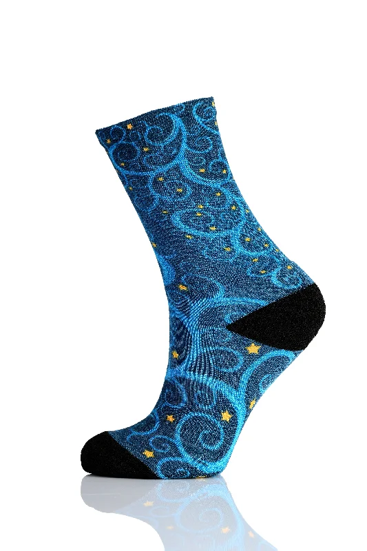 Christmas and Hanukkah Holiday Colorful CoolMax Crew Socks for Men & Women - Blue Tree Gold Stars