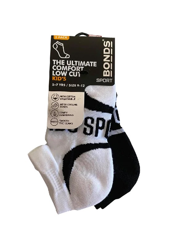 Bonds Kids Ultimate Comfort Low Cut 2 Pack Sock - White/Black