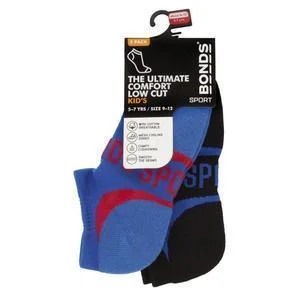 Bonds Kids Ultimate Comfort Low Cut 2 Pack Sock - Blue/Red/Black