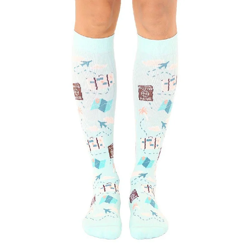 Light Blue World Traveller Compression Knee High Socks | Women Shoe Size 4-12