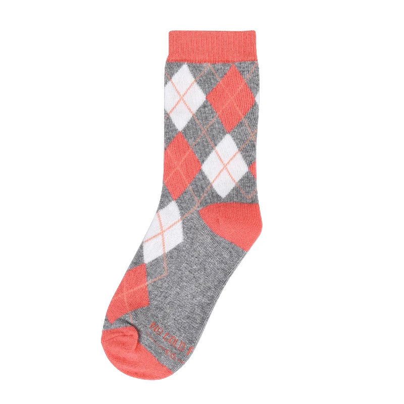 Coral and Grey Argyle Kids Socks