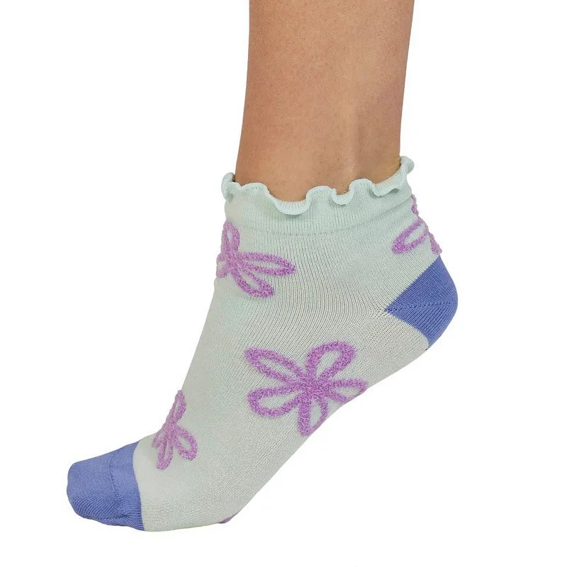 Daisee Textured Flower Ankle Socks Spearmint 4-7