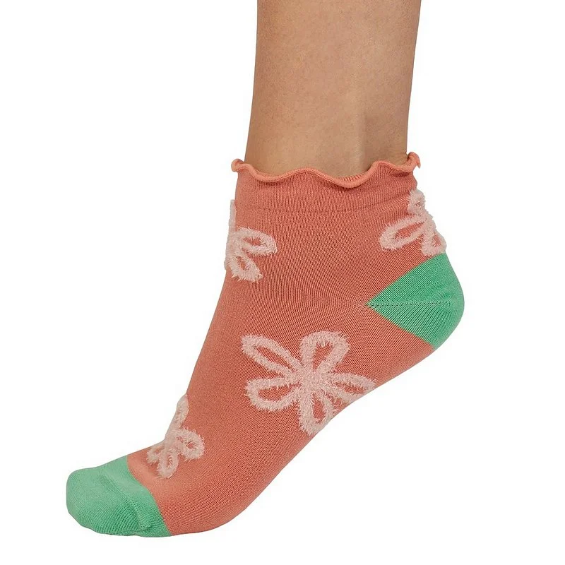 Daisee Textured Flower Bamboo Ankle Socks Coral 4-7