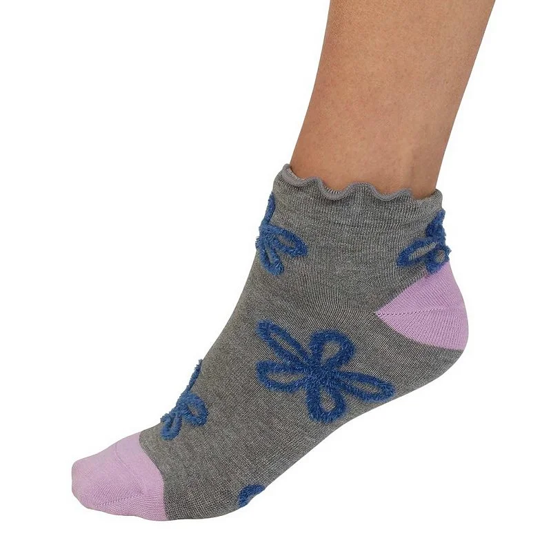 Daisee Textured Flower Bamboo Ankle Socks Grey 4-7