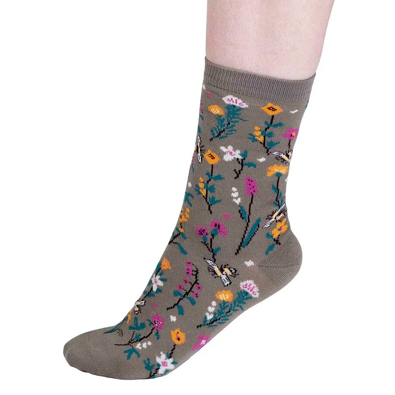 Edana Organic Cotton Bee Socks Pea Green 4-7