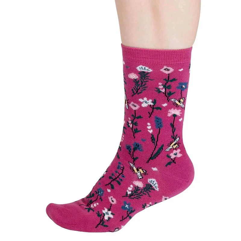 Edana Organic Cotton Bee Socks Raspberry Pink 4-7