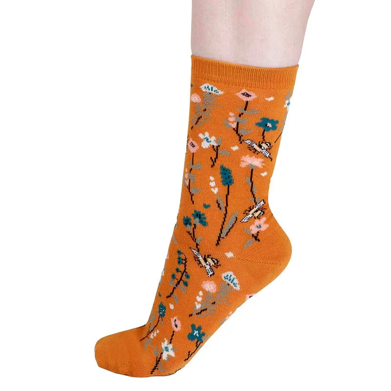 Edana Organic Cotton Bee Socks Turmeric Yellow 4-7