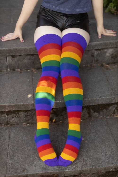 Radiant Rainbows Extraordinary Thigh High Socks