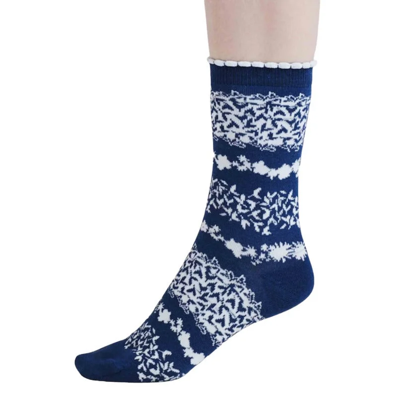 Fraya Floral Stripe Bamboo Socks Indigo Blue 4-7