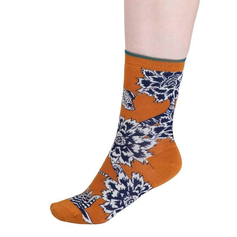 Freja Organic Cotton Abstract Flower Socks Turmeric Yellow 4-7