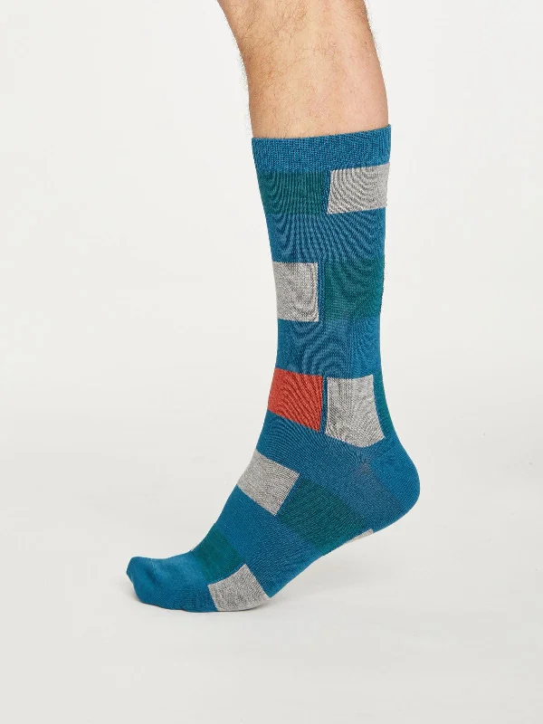 Geo Stripe Socks - Ink Blue