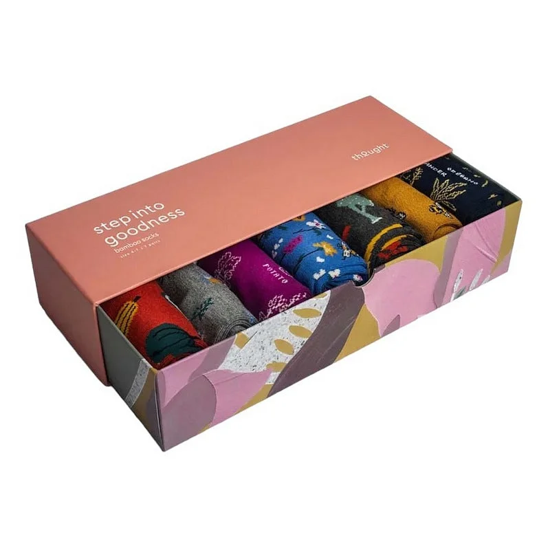 Ginney Patterned Bamboo 7 Pack Sock Gift Box 4-7