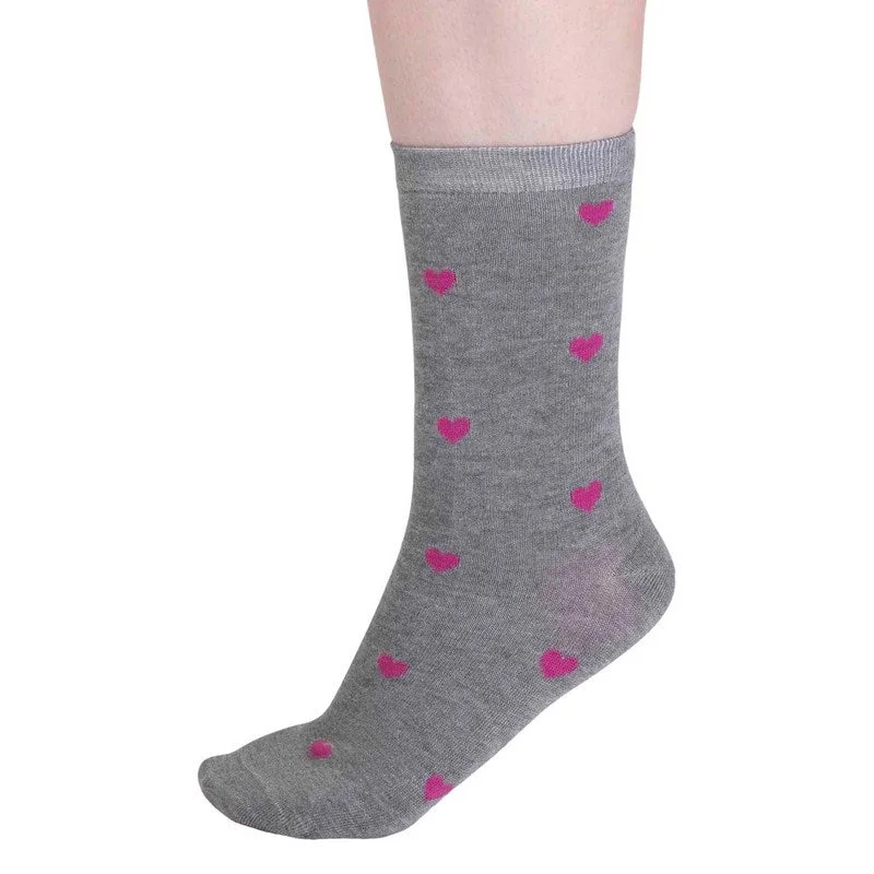 Haddie Bamboo Love Heart Socks Grey Marle 4-7