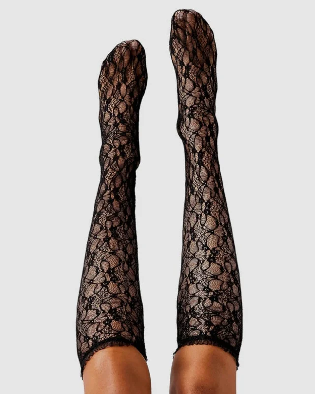 Lace Knee High Socks - Black