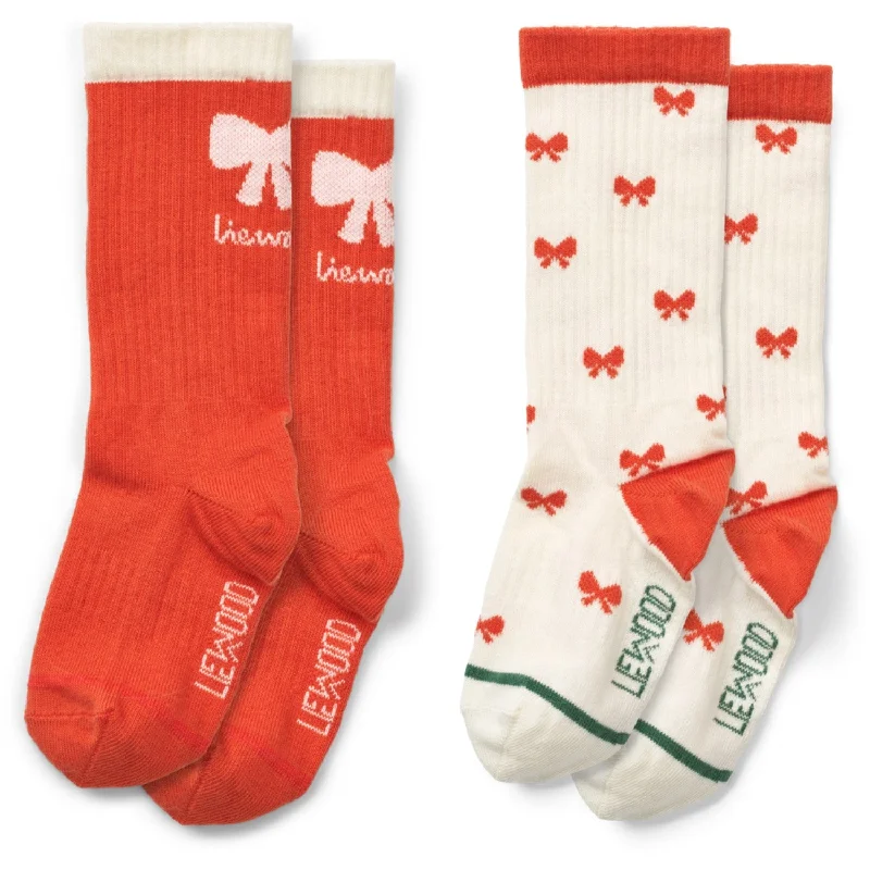 LIEWOOD Holiday Bow Apple Red / Sandy Mix Annette Socks 2-Pack