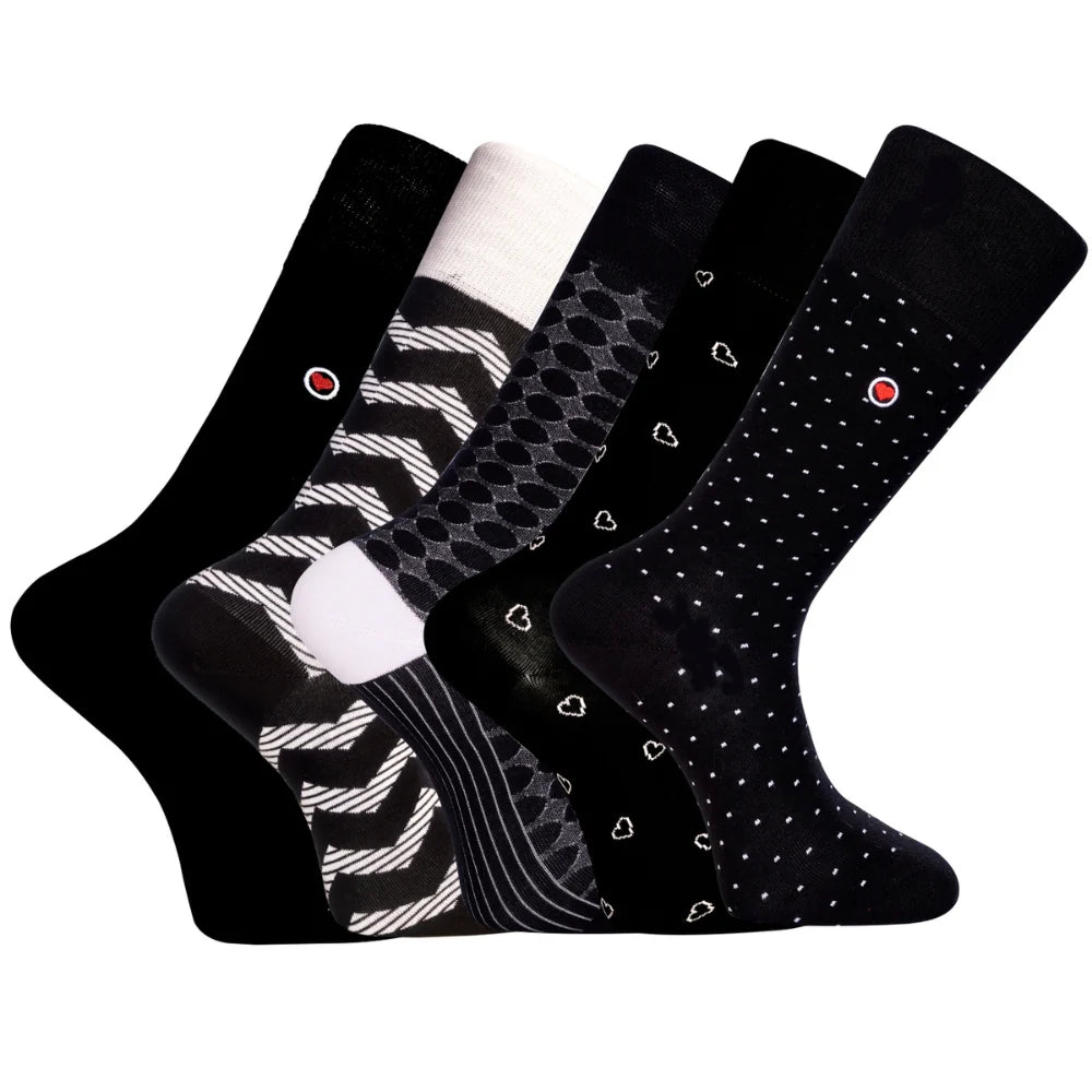 Men’s Mid-Calf Patterned Black Dress Socks