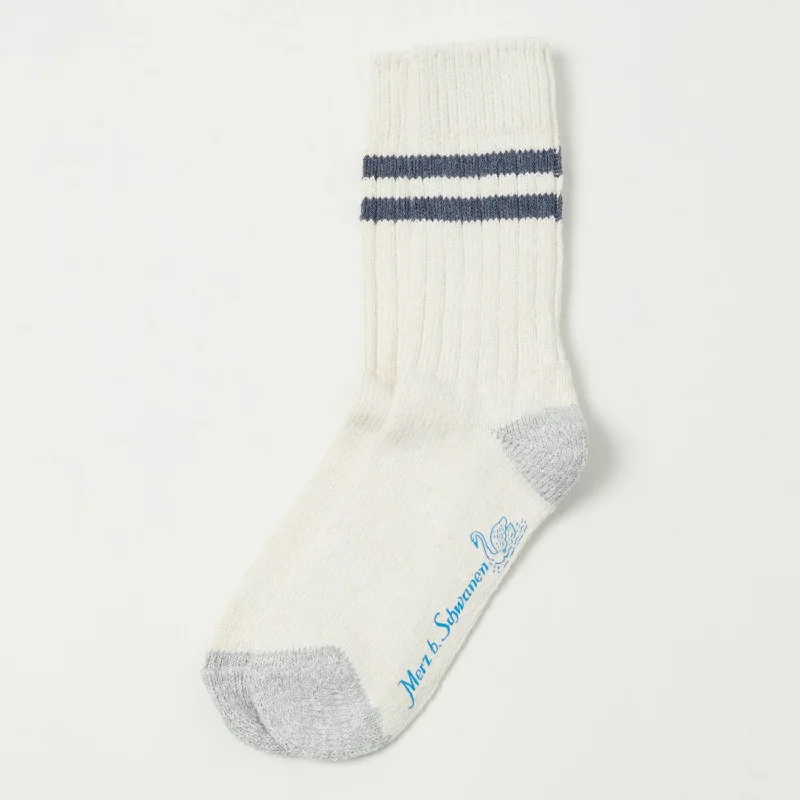 Merz b. Schwanen GS05 Stripe Socks - Nature/Denim Blue