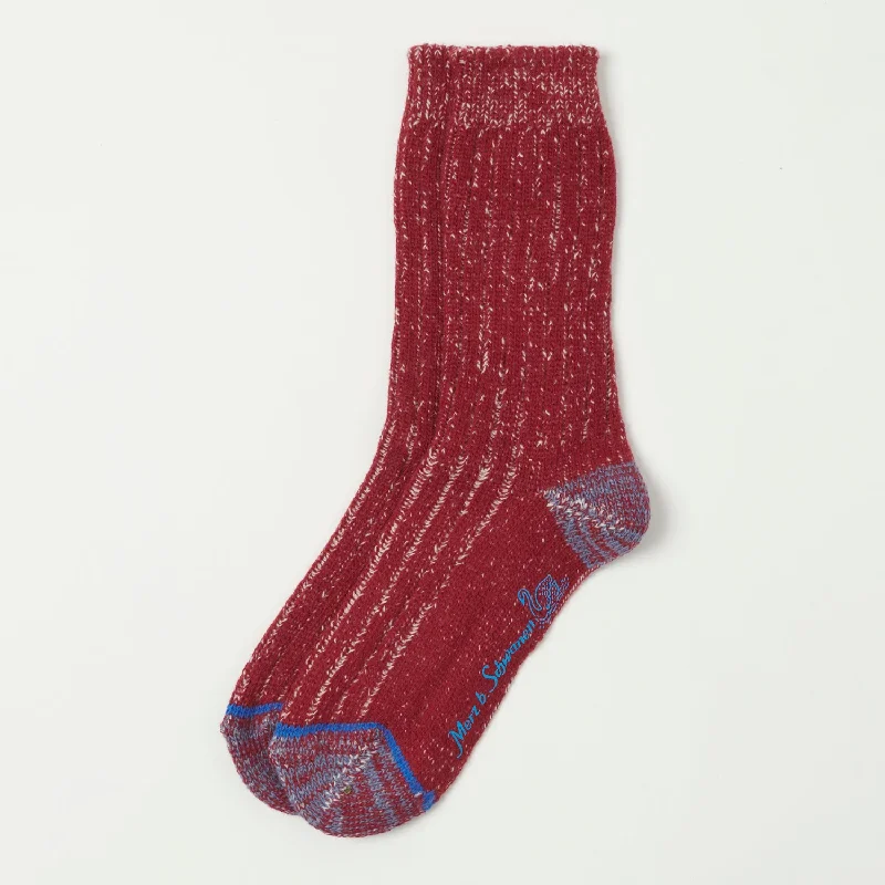 Merz b. Schwanen MW72 'Extra Fine' Merino Wool Sock - Red/Oatmeal