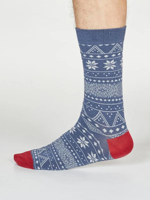 OLWIN FAIRISLE SOCKS - BLUE SLATE