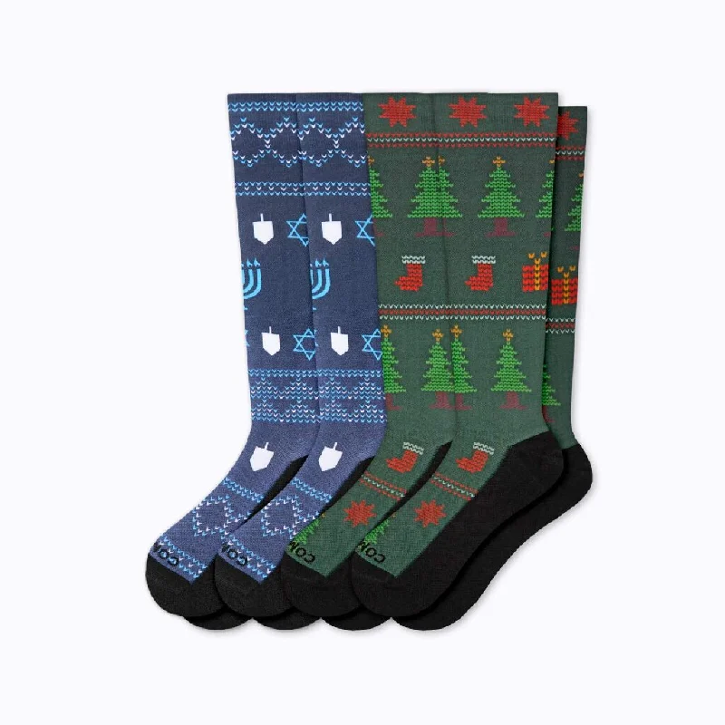 Chrismukkah Knee High Compression Socks - 4 Pack