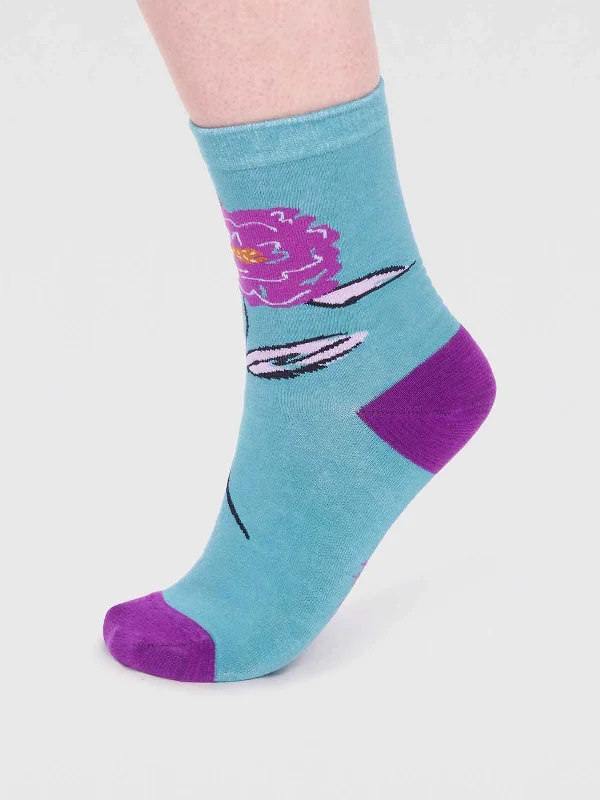 Rossa Organic Cotton Floral Sock - Peacock Green