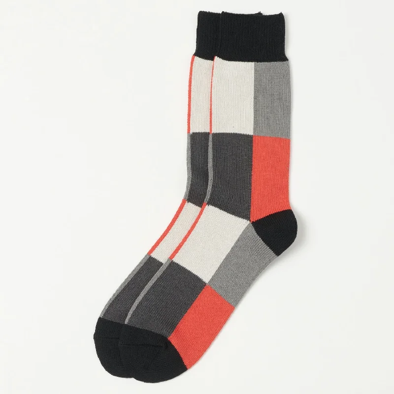 RoToTo 4 Panel Crew Sock - Black/Grey/Light Red