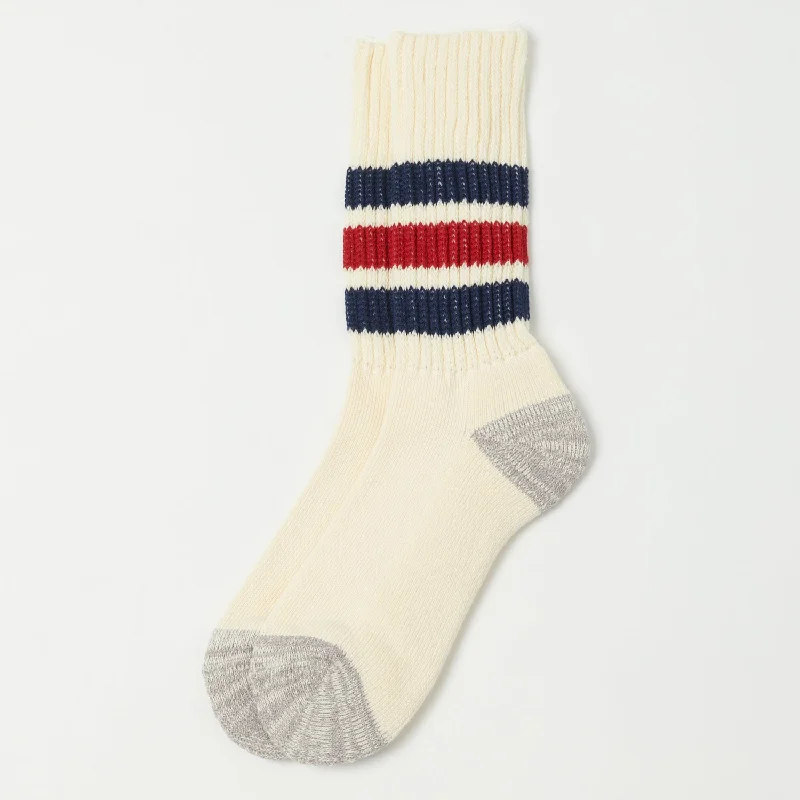 RoToTo Coarse Ribbed Oldschool Crew Sock - Navy/Dark Red