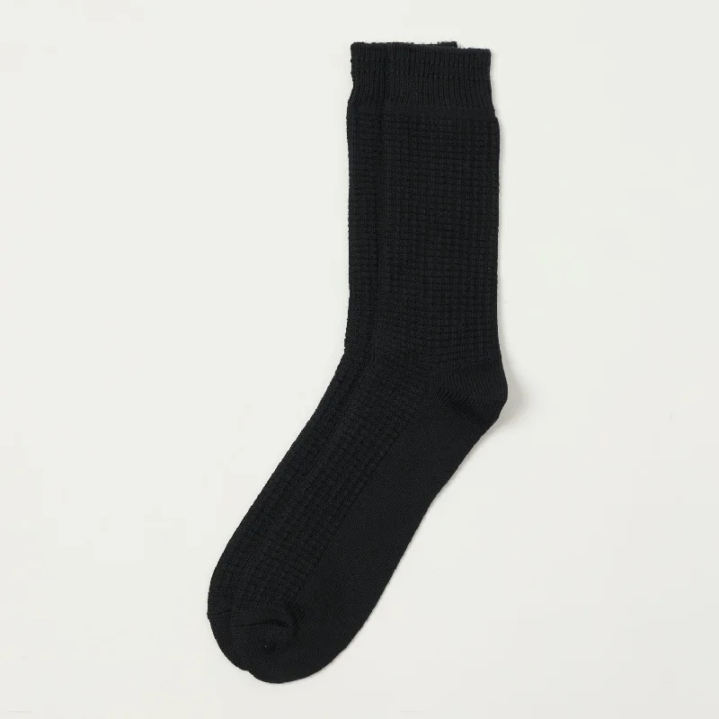 RoToTo Cotton Waffle Crew Sock - Black