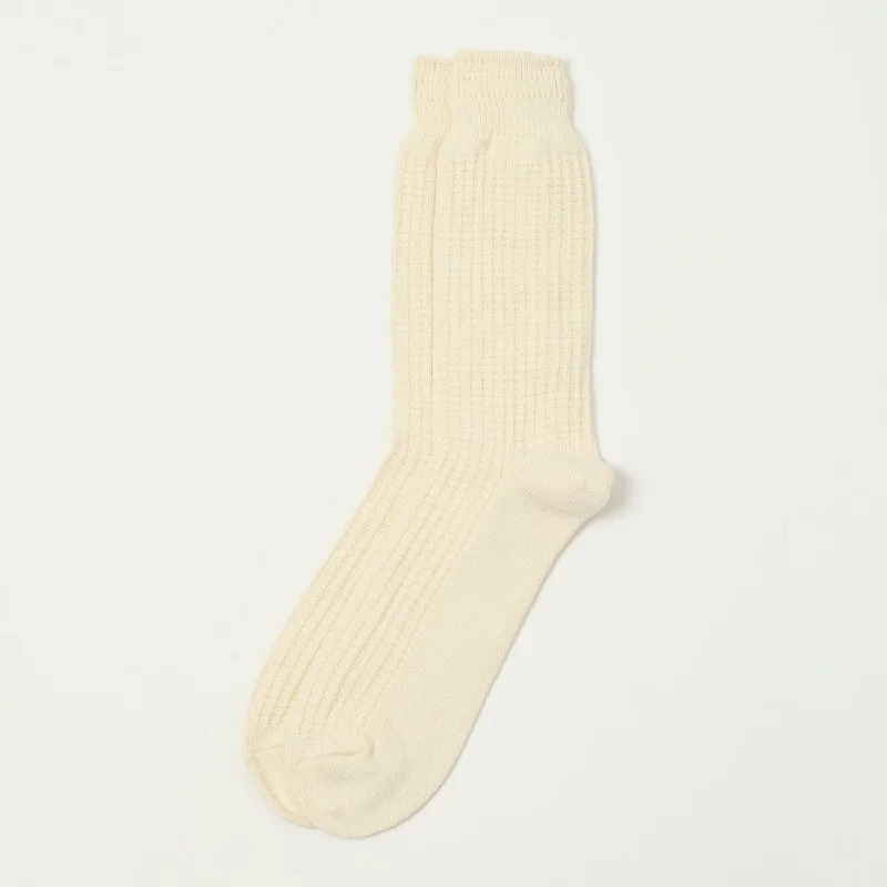 RoToTo Cotton Waffle Crew Sock - Raw White