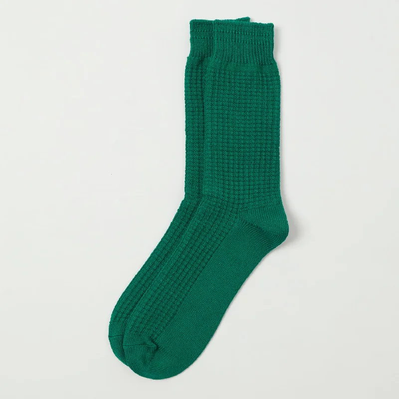 RoToTo Cotton Waffle Crew Sock - Sea Green