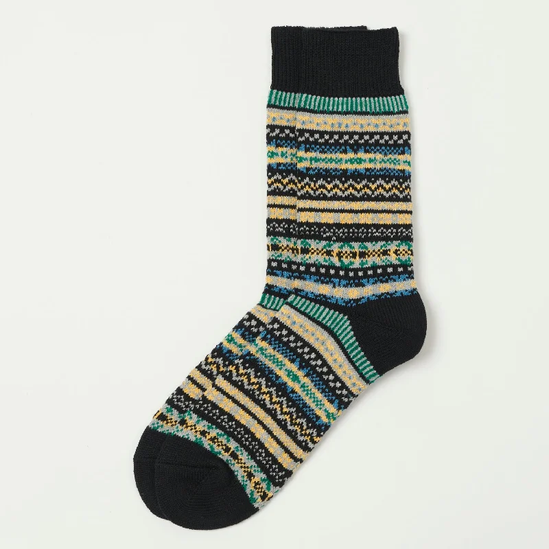 RoToTo 'Fairisle' Jacquard Crew Sock - Black