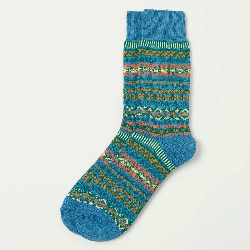 RoToTo 'Fairisle' Jacquard Crew Sock - Blue