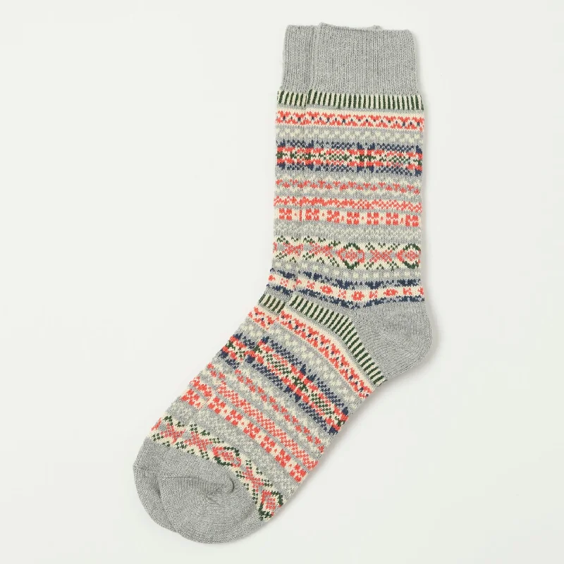 RoToTo 'Fairisle' Jacquard Crew Sock - Grey