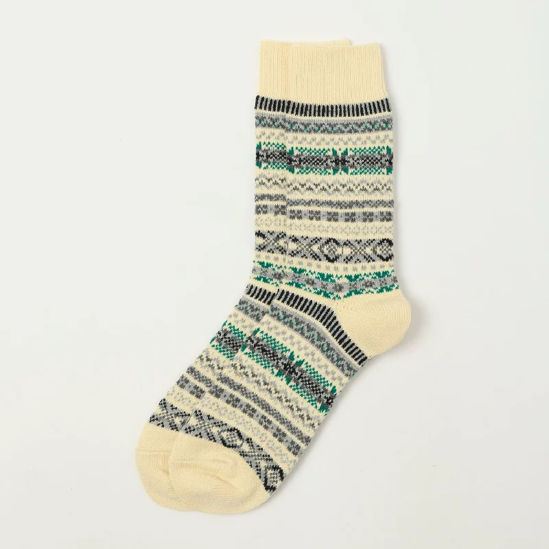 RoToTo 'Fairisle' Jacquard Crew Sock - Ivory