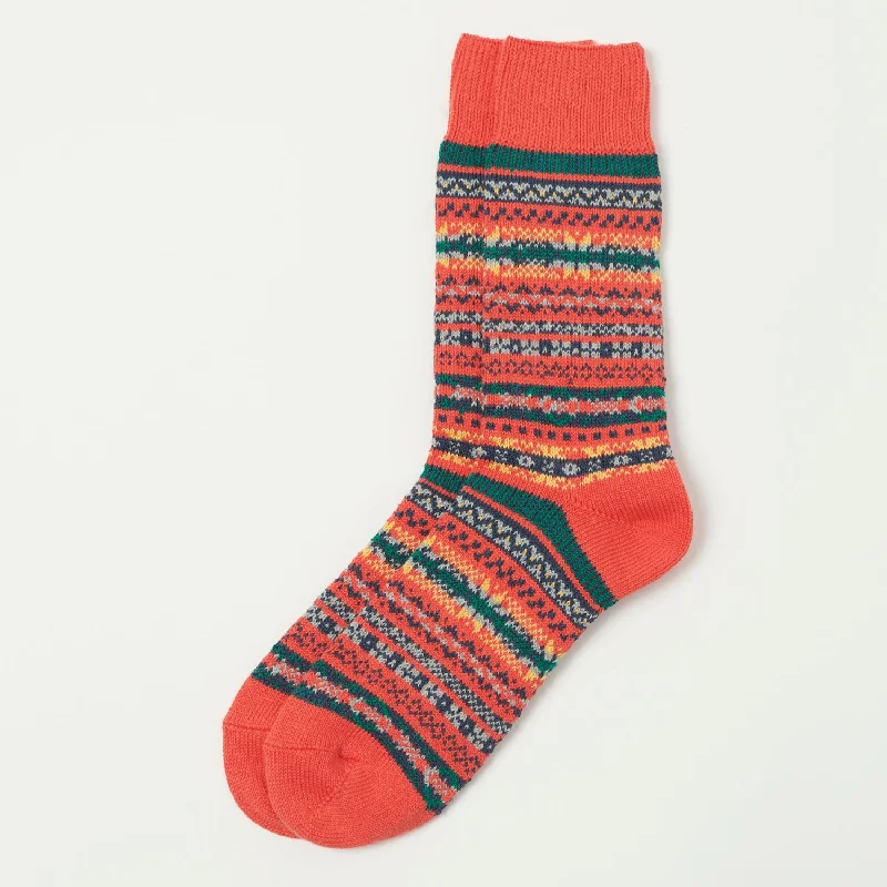 RoToTo 'Fairisle' Jacquard Crew Sock - Red