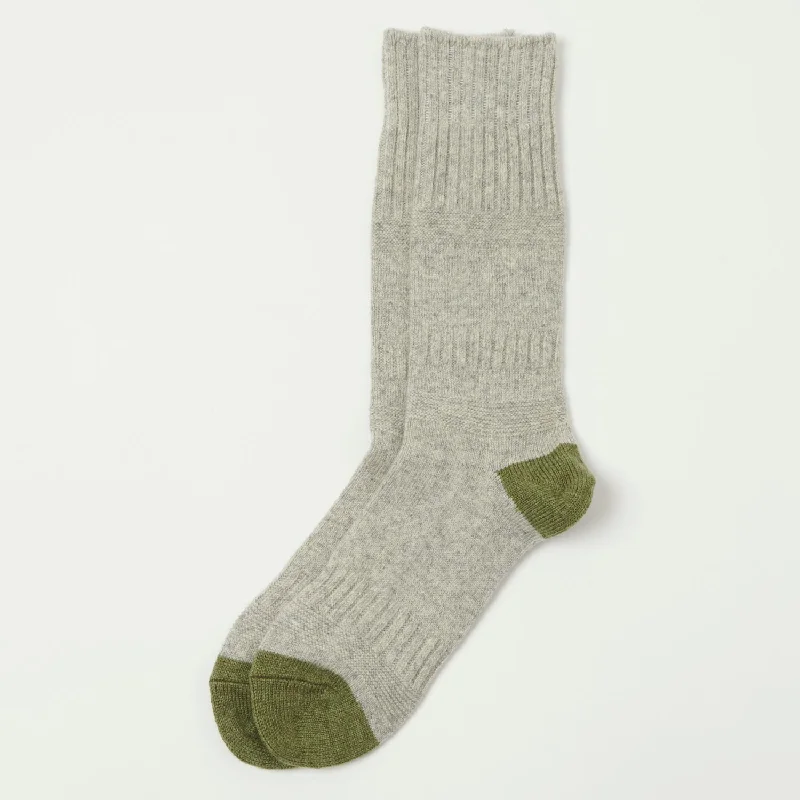 RoToTo Guernsey Pattern Crew Sock - Light Grey/Green